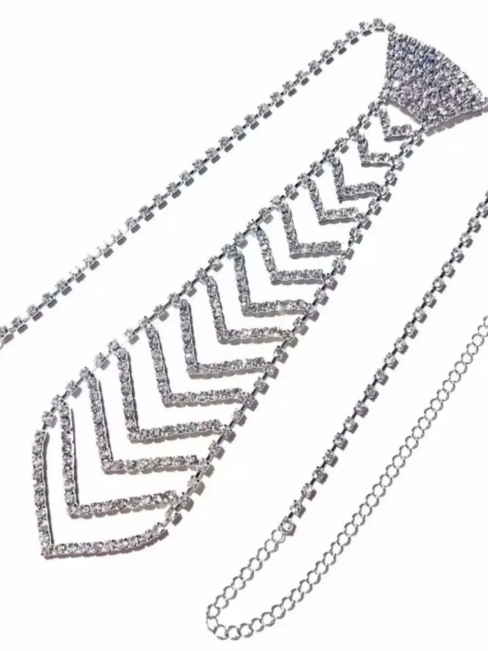 Silver Crystal Chevron Choker Necklace - Unknown Brand